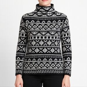 J. Jill Womens Black White Jacquard Fair Isles High Neck Sweater Size Xs  Nordic